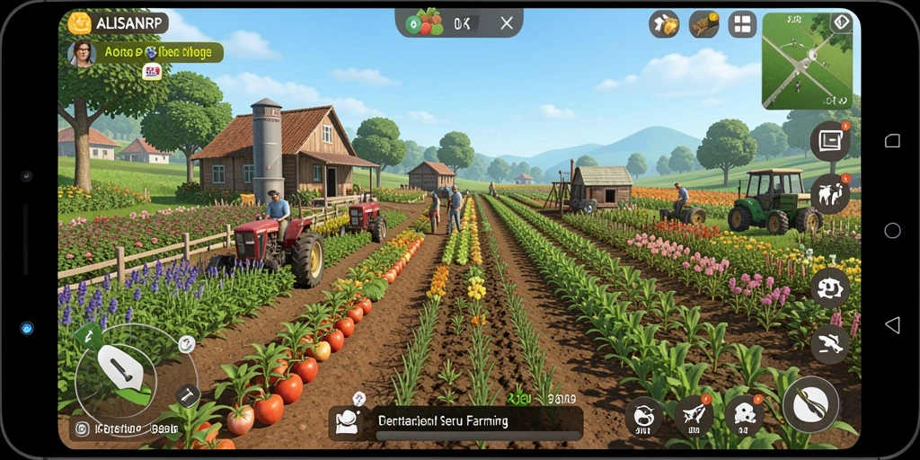 Tampilan gameplay dinamis dan menarik dalam ALISANRP yang menggambarkan suasana pertanian.