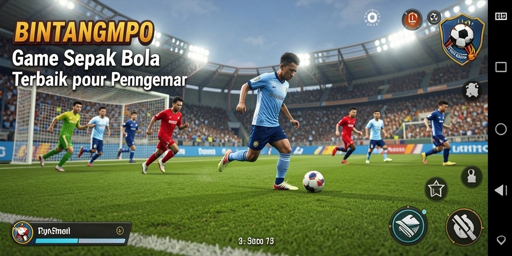 Screenshot gameplay BINTANGMPO yang menunjukkan aksi sepak bola yang mendebarkan.