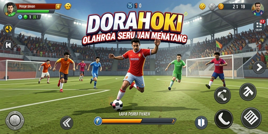 Gambar dari gameplay DORAHOKI yang menunjukkan aksi seru di lapangan.