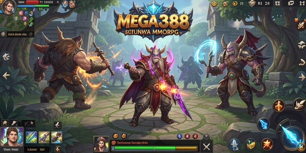 Screenshot utama MEGA388 menampilkan gameplay MMORPG yang seru.