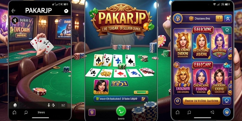 Screenshot PAKARJP menampilkan dealer langsung bermain di meja kasino.