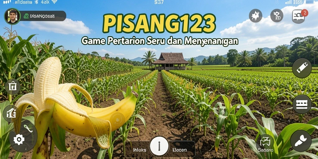 Screenshot PISANG123 menampilkan pemandangan kebun yang subur dengan berbagai tanaman.