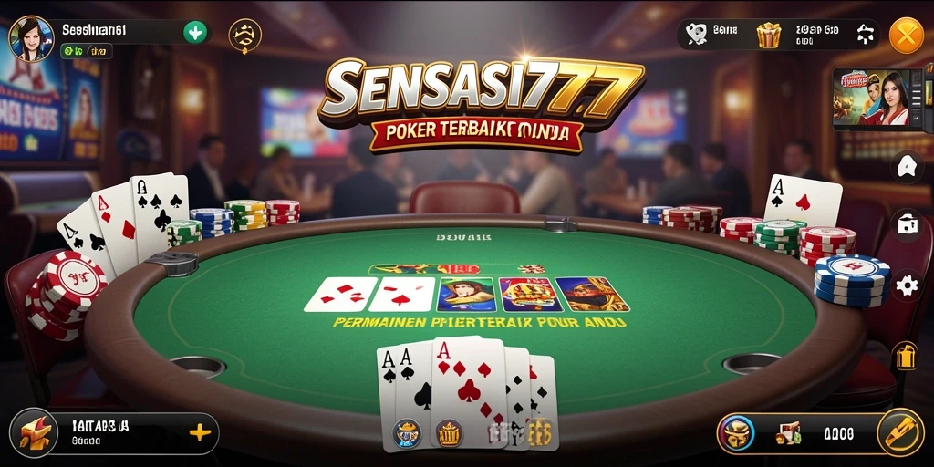 Tampilan antarmuka menarik dari SENSASI777 saat permainan poker berlangsung.