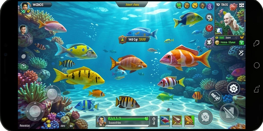 Tampilan gameplay seru WDBOS dengan berbagai jenis ikan yang menarik.
